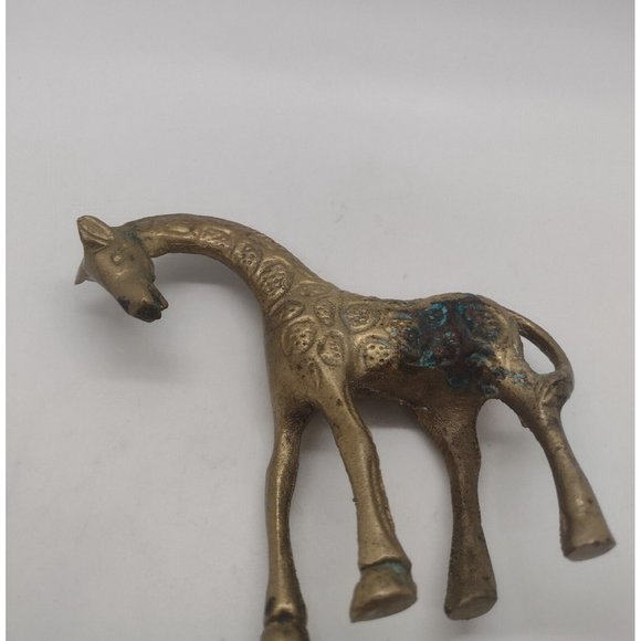 Solid Brass Giraffe Figurine with Patina Vintage Safari African Animal Decor - Picture 5 of 5